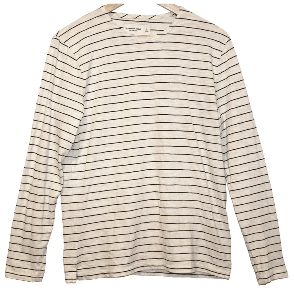 Abercrombie & Fitch Soft A&F Tee Cream Black Stripe Long Sleeve Shirt Top Size S - Picture 1 of 5